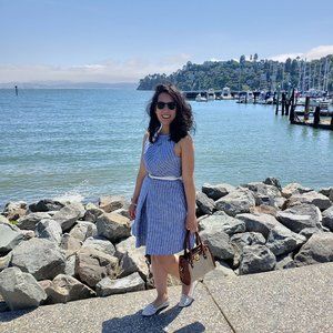 J. Crew Chevron blue striped dress 100% Linen